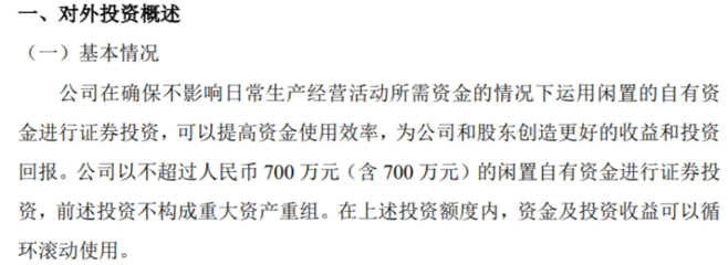 思為客利用閑置自有資金開展證券投資，額度不超700萬(wàn)元